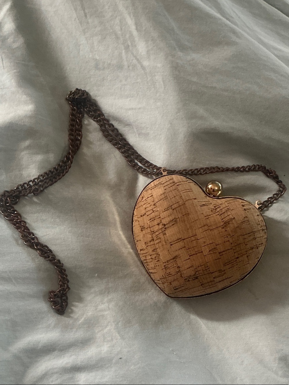 Kimchi Blue Heart-Shaped Cork Mini Crossbody with Gold Chain
